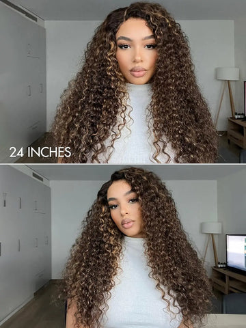 7X6 Hd Partingmax Glueless Wig Chestnut Brown Highlights Curly Closure Hd Lace Wig Breathable Cap (16 Inch & Precut Lace)