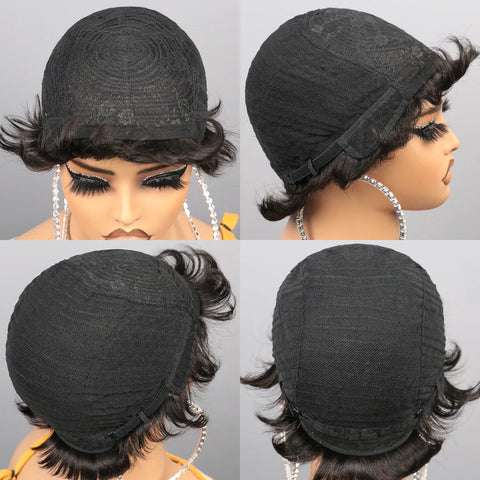 Pixie Cut Wig Human Hair Wig for Black Women Short Bob Wig Short Layered Pixie Cut Wigs Glueless Wig with Bangs