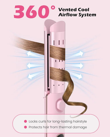 Airflow Curling Iron for Lasting Curls -Ceramic Flat Iron Hair Straightener and Curler 2 in 1, Anti-Scald Curling Wand 1.25 Inch