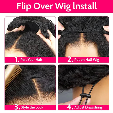3 IN 1 Half Wig Human Hair 220 Density Deep Wave Wig Human Hair Ready to Wear 3 IN 1 Half Wig With Drawstring Half Wig