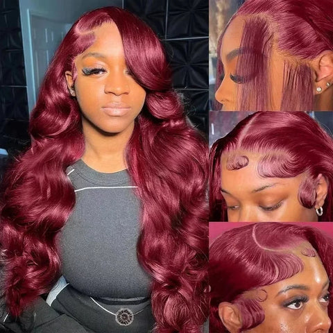 200 Density 99J Burgundy Body Wave Human Hair Wig 13x6 HD Lace Frontal Human Hair Wig Brazilian Remy 100% Human Hair For Women