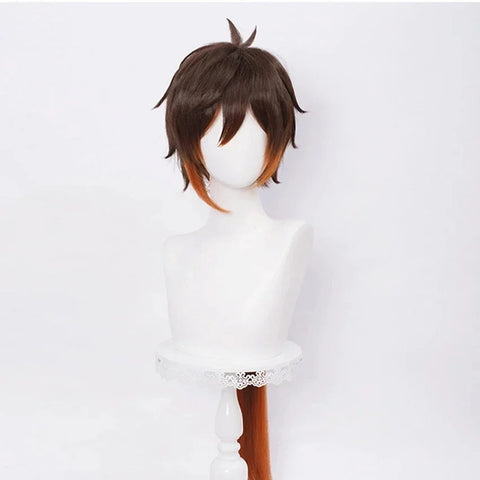 Anime Zhongli Cosplay 80cm Long Christmas Brown Orange Wig Cosplay Wigs Heat Resistant Synthetic Wigs Halloween