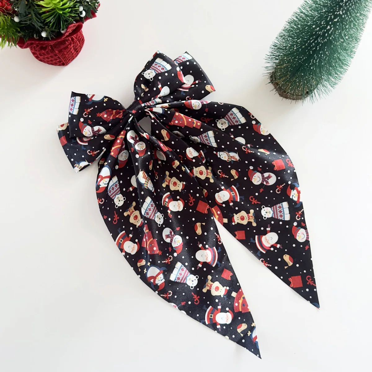 1PC Christmas Bow Hair Accessories Set, Festive Satin Snowflake/Santa Print Hair Bows,Red Green Holiday Hair Decor,Elegant Xmas