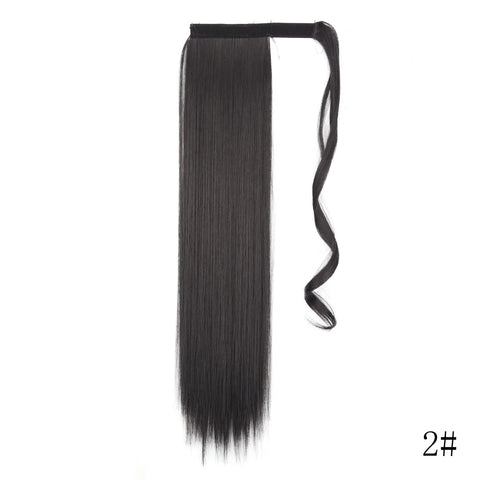 LISI GIRL Synthetic Hair 22''34'' Long Straight Ponytail Wrap Around Ponytail Clip in Hair Extensions Black Hairpiece Headwear
