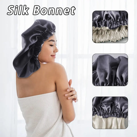2in1 Double Layer for Winter Bonnet Satin Cheveux Nuit Night Hair Cap Women's Solid Sleeping Hat Sleep Care Nightcap Unisex