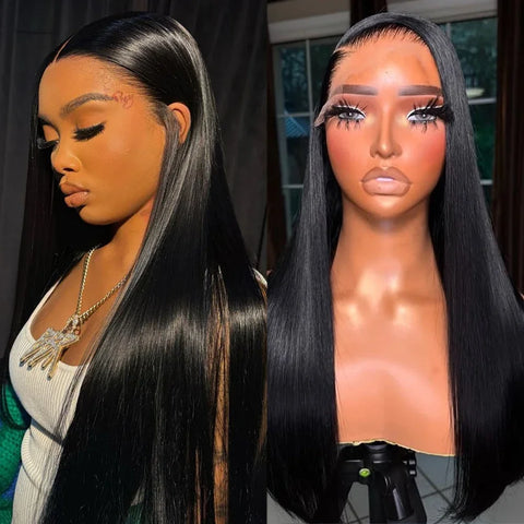 13x6 Red Straight HD Lace Front Wig Pre-Plucked Glueless Long Straight 99j Burgundy Synthetic Lace Front Wigs For Black Women
