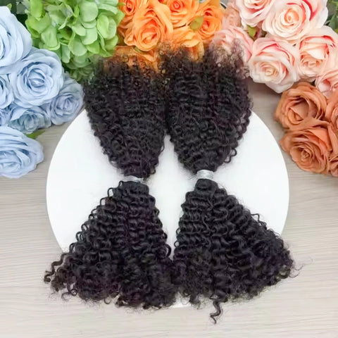 4A 4B 4C Afro Kinky Curly Virgin Human Hair 16Inch Brazilian Human Hair Extensions Weave Bundles No Weft Weaving for Black Women