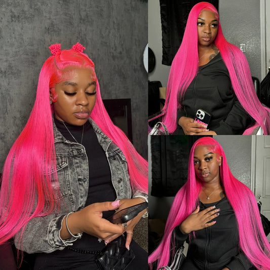 Pink Lace Front Human Hair Wigs Hd Straight 13x6 Lace Frontal Wig Pink Colored Human Hair Pre Plucked with Baby Hair 180 Density