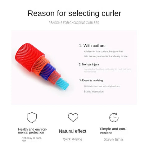 6pcs Self-Grip Hair Rollers Heatless Hair Curler No Heat Hair Bangs Volume Self-adhesive Hook&Loop DIY Hair Curler Styling Tools