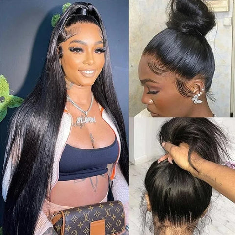 Invisi Strap 360 Full Glueless Lace Front Wigs Human Hair HD Straight Lace Frontal Wig Pre Plucked Drawstring Wig for Women