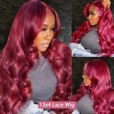 30 Inch Burgundy Body Wave Human Hair Wigs 13x4 HD Lace Frontal Wig Colored 99j Wet And Wavy Curly Lace Front Human Hair Wigs