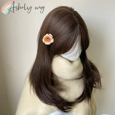 Ashely Brown Wig for Women Headband Body wave Synthetic Wigs with Curtains bangs High quality Hair Wig for daily use парик 가발