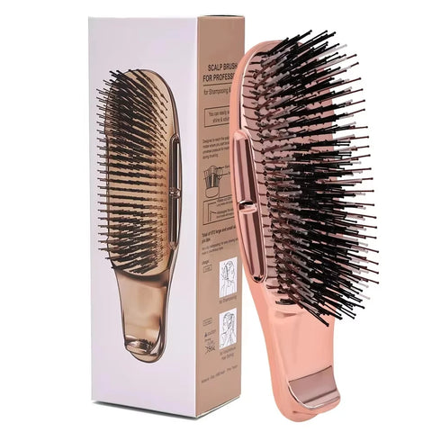 Japanese Premium Head Massager Scalp Brush Hair Massager Shampoo Brush Wet Plastic Detangling Brush Hair Cleaning Comb Rose Gold