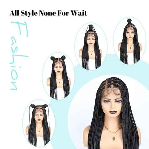 Synthetic Large Box Braided Wigs Jumbo Knotless 360° HD Full Lace Front Wigs For Black Women Jumbo Tribal Braids Faux Locs