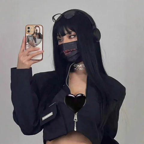 24 "black synthetic wig with straight bangs long straight wig for Halloween cosplay daily wear a high temperature silk wig
