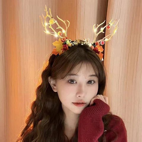 2025 Led Christmas Antler Headband Xmas Tree Hair Band with LED Lights Cosplay Headbands Party Christmas Hair Accessories
