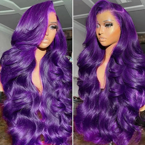 Dark Purple Body Wave Human Hair Wigs 13x4 HD Lace Frontal Human Hair Wig 200% Colored Body Wave Lace Front Wig For Women