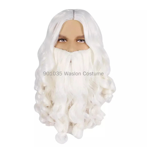 Santa Claus Beard Wig Full Set Fancy Dress up White Beard Wigs Role Play Hair Christmas Halloween New Year Decoration