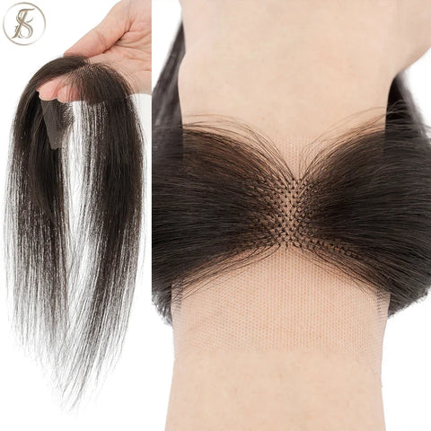 TESS Women Topper Human Hair 10inch Natural Hairline Hair Patch Hair Loss Hand Hook Lace Single Knot Hair Invisible Hairpiece