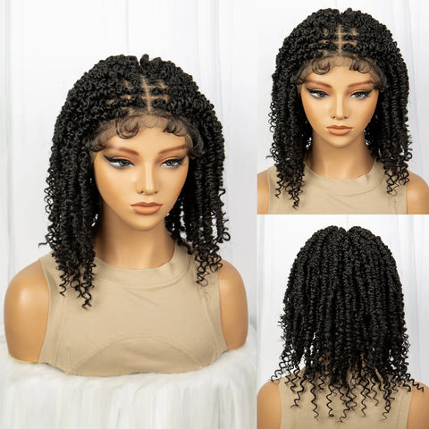 1B-27 Short Synthetic Twist Braided Wig for Black Women Knotless Passion Twist Braided Lace Wig Twist Spring Wig with Baby Hair