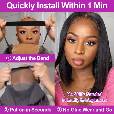 100% Human Hair Glueless Short Bob Wigs 13x6 Hd Lace Front Wig Frontal Vietnamese Multi Parting Braided Wear And Go Pre Plucked