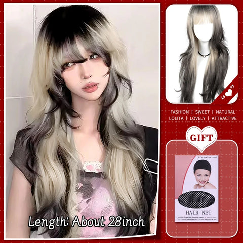 WTB Synthetic Long Straight Hair Black Lolita Wigs with Bangs for Women Fashion Female Cosplay Party Christmas Wigs Multicolor