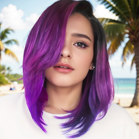 Mixed Colors Body Wave Purple，Synthetic Hair Wigs for Women for Halloween, Christmas, cosplay