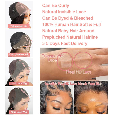 Pre Cut 7x5 Glueless Short bob Wigs Curly Human Hair Wig Deep Wave 13x4 13x6 Lace Front Human Hair Wig 250% HD Lace Frontal Wigs