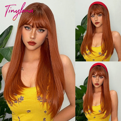 Long Straight Silver Ash Gray Synthetic Wigs Lolita Cosplay Natural Hair with Bangs for White Women Party Daily Heat Resistant