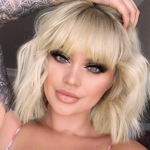 14 Inch Pastel Synthetic Short Wig With Bangs Shoulder Length Wavy Costume Natural Colorful Premium Cosplay For Girls Women