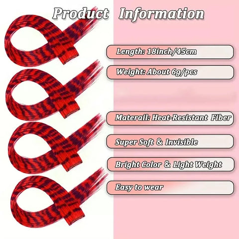 Stripe Printed Hair Colorful Long Straight Hair Pieces Synthetic Clip-in Hair Extensions for Daily Use Party Halloween
