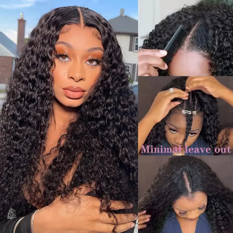 Upgraded V Part Wig Kinky Curly Wig Brazilian 32inch Natural Color Deep Wave Human Remy Hair For Women