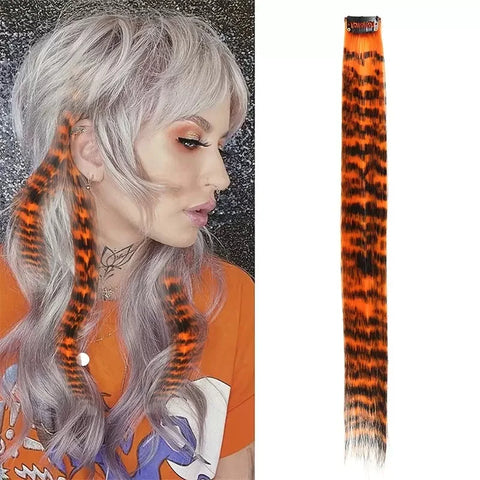 Stripe Printed Hair Colorful Long Straight Hair Pieces Synthetic Clip-in Hair Extensions for Daily Use Party Halloween