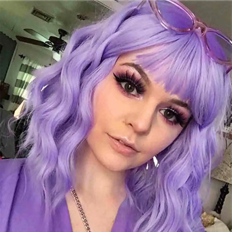 14 Inch Pastel Synthetic Short Wig With Bangs Shoulder Length Wavy Costume Natural Colorful Premium Cosplay For Girls Women