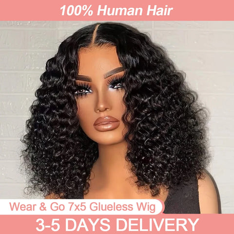 Short Curly Bob Wigs Human Hair 250% Glueless Brazilian Closure Frontal Wigs Without Glue Pre Cut Lace Wigs For Women On Sale