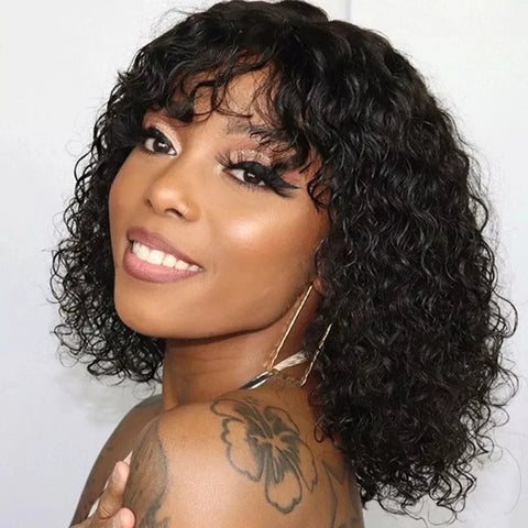 Sleek Jerry Curl Short Pixie Cut Bob Brazilian P4/27 Human Hair Wigs With Bang Natual Black Remy Highlight P1B/30 Ombre T1B/33