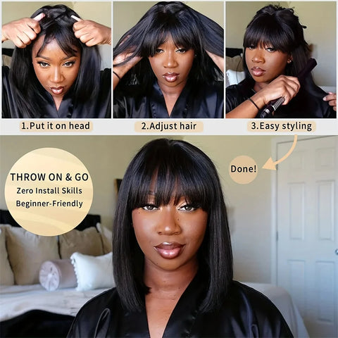 30 32 Human Hair Wig with Bangs Raw Indian Straight Human Hair Fringe Wigs 18-32Inch 180 Density Straight Human Wigs For Women