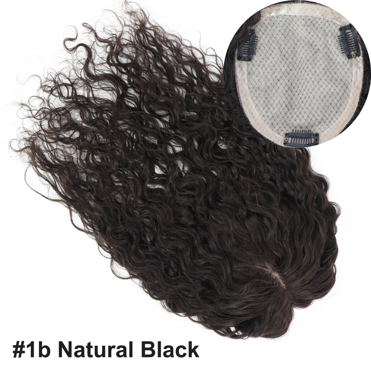 15x17CM Real Breathable Silk Base Topper Human Hair Curly Hand Tied Silk Top Toupee Virgin Hair Piece with Clips in for Women