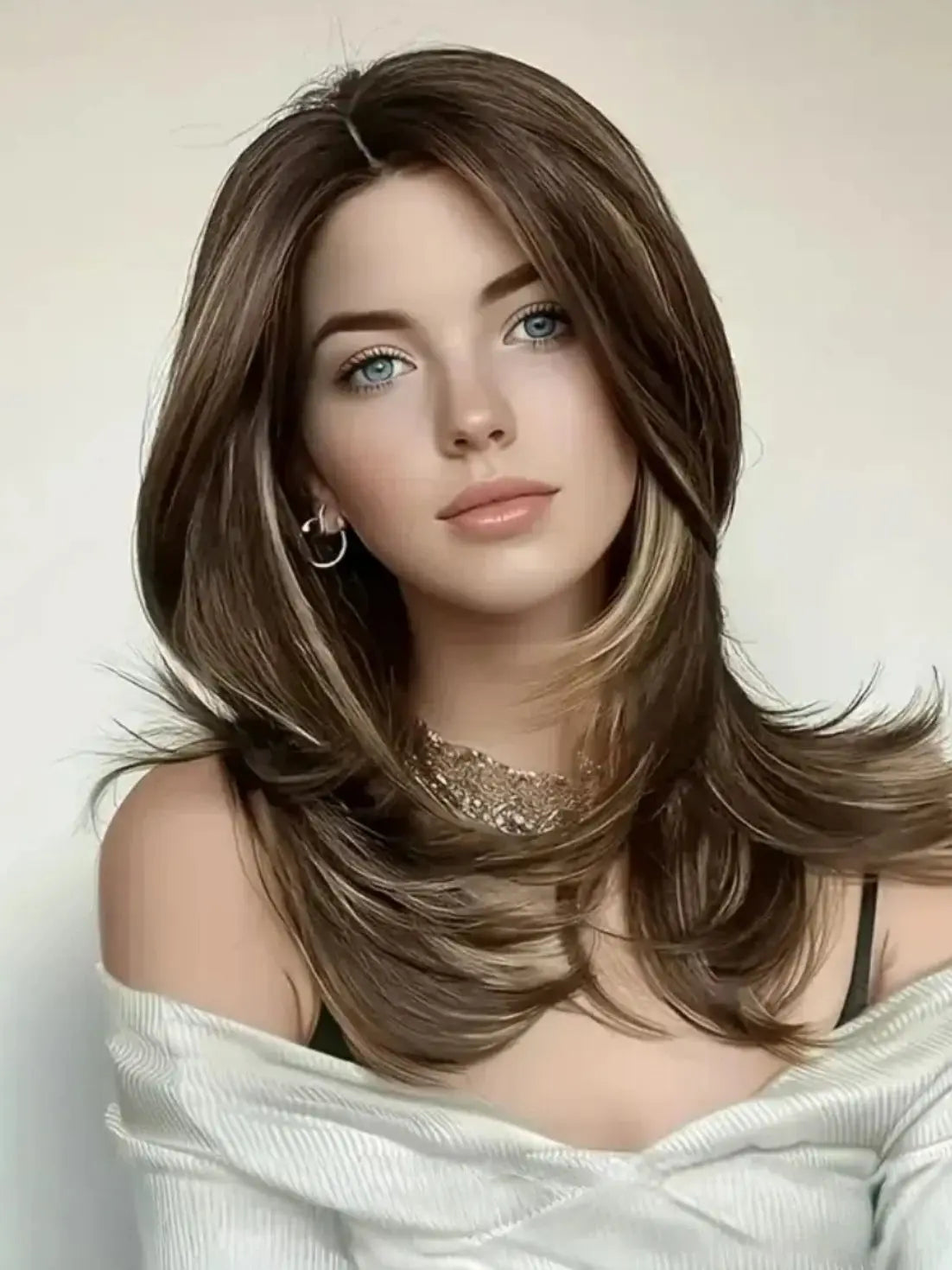 Glamorous Brown with gold highlights Wavy wig - heat-resistant synthetic wig for Halloween parties,Christmas Festival Wedding