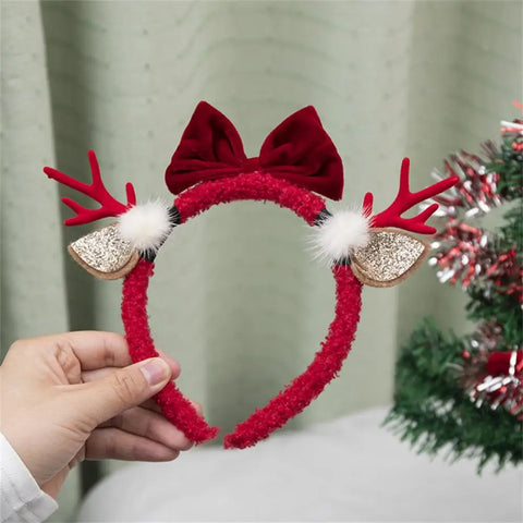 Christmas Hair Hoop Antler Christmas Headwear Hair Band Fashion Red Winter Plush Cute Headband Hair Clip New Hair Accessories