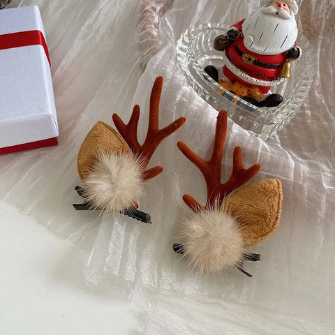 New Christmas Antler Hair Clips Deer Ear Hairpins Christmas Party Headbands Festival Pine Cones Hair Ball Hair Accessories