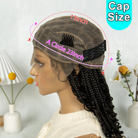 Short Boho Bohemian Box Braids Braided Wig Full Lace Boho Braided Wigs Synthetic Curly Hair with Baby Hair for Black Women