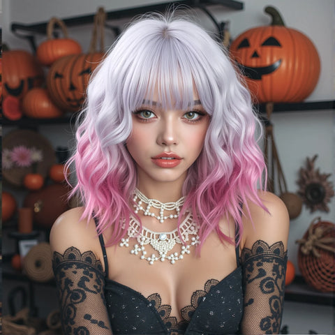 Christmas Short Curly Wavy Burgundy Wine Red Synthetic Wig Lolita Hair Wig with Bangs for Women Cosplay Party use Heat Resistant