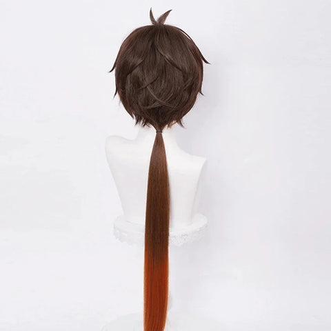 Anime Zhongli Cosplay 80cm Long Christmas Brown Orange Wig Cosplay Wigs Heat Resistant Synthetic Wigs Halloween