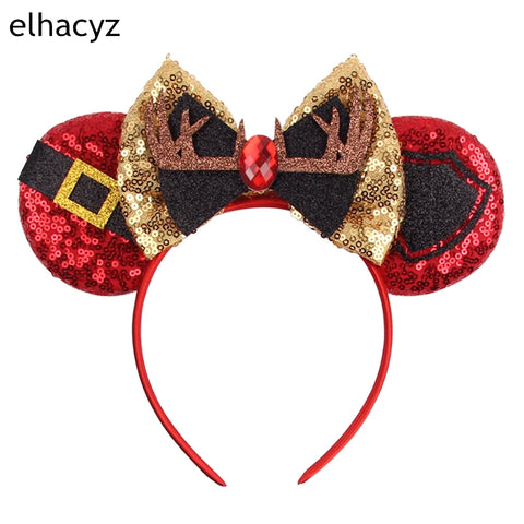 2024 New Christmas Mickey Minnie Mouse Headband Women Disney Ear Hairband Kids Xmas Party Hair Accessories Hot Festival Cosplay