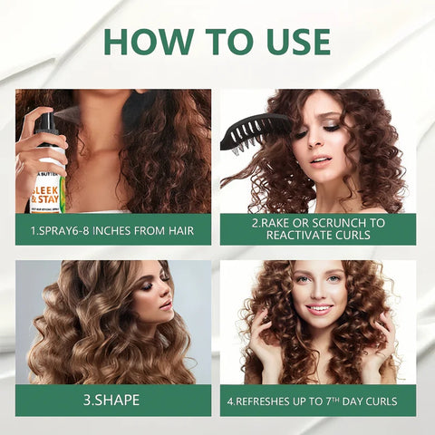 Contains macadamia oil and shea butter, refreshing and long-lasting, curl styling spray, anti-frizz, high-shine and long-lasting