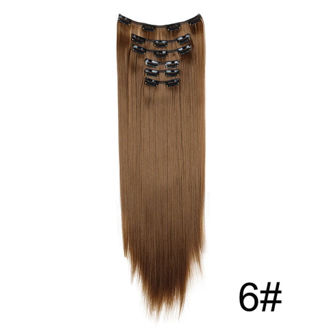 WIGSIN Synthetic 6pcs/set Long Straight Clip-in Hair Extension Invisible Seamless Extension Black Brown Hairpiece for Women