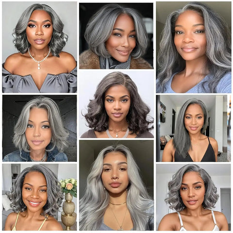 Raw Body Wave Human Hair Bundles Salt and Pepper P1b/Gray Unprocessed Short Grey Human Hair Extensions Virgin Hair Weave Weft