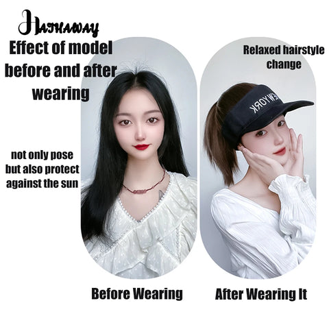 Synthetic Wig Women's Short Hair Hat Wig One Spring And Summer Online Celebrity Cap High Ponytail Straight Hair Sunscreen Hat Fu