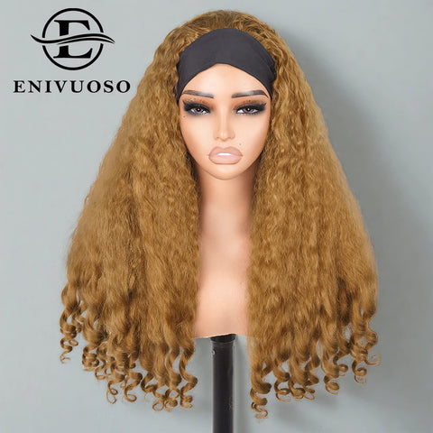Afro Kinky Straight Headband Wigs For Black Women 22 Inch Natural Black Short Afro Yaki Straight Wigs With Headband Bouncy Curly